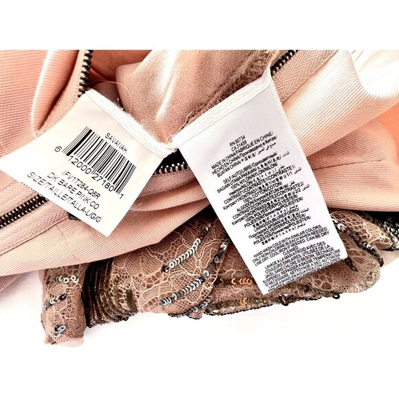 BCBGMAXAZRIA Size L Savannah Long-Back Sequined Top Blush Dark Bare Pink - Picture 7 of 16